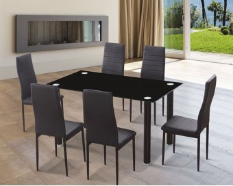 Conjunto EMI negro (mesa + 6 sillas)