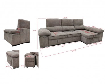 Chaise Longue Nadia – Sofá Cama con Arcón y Taburetes